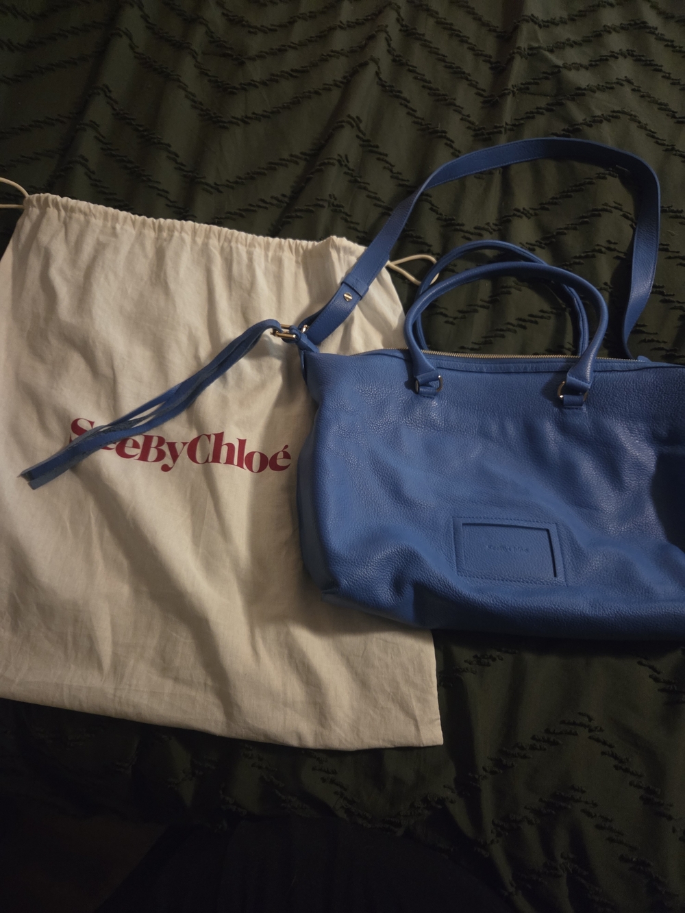 See By Chloe Electric Blue Pebbled Leather Tote With Dust Bag And COA